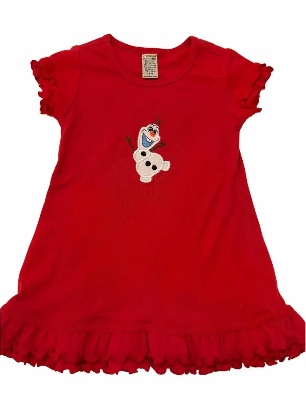 Disney Frozen Olaf Toddler Girls Dress Red Embroidered Ruffle Hem Size 18M
